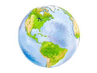 Puerto Rico on globe isolated