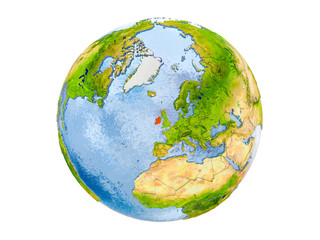 Ireland on globe isolated