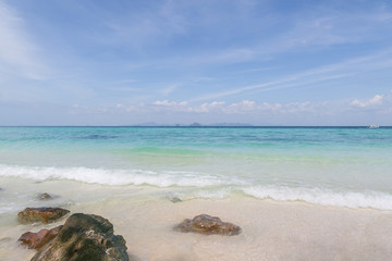 beautiful scenic view of ocean waves and blue sky, phi phi islands