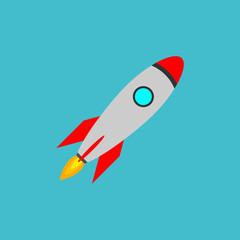 Naklejka na ściany i meble Rocket vector icon. Start up concept symbol space roket ship in trendy flat style isolated on blue background