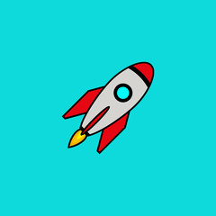 Rocket vector icon. Start up concept symbol space roket ship in trendy flat style isolated on blue background