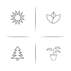 Nature simple linear icons set. Outlined vector icons