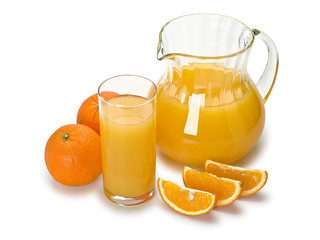 Naklejka na ściany i meble Oranges, juice in glassware