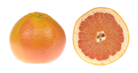 Grapefruit. Tropical citrus fruit and round slice isolated on white background