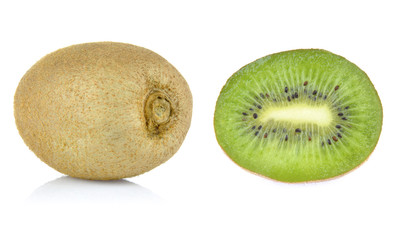 Kiwi. Brown ripe kiwi and fruit slice isolated on white background