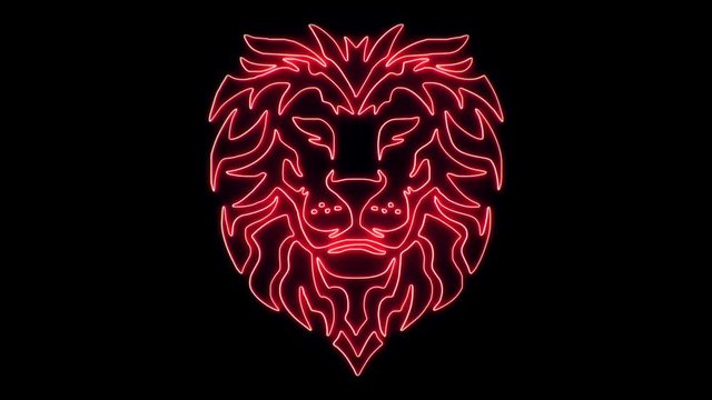 Red Neon Lion Head Animated logo Loopable Graphic Element V1