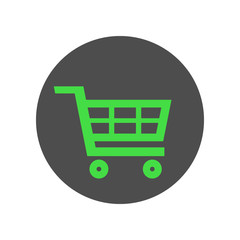 Green shopping cart button. Vector icon.