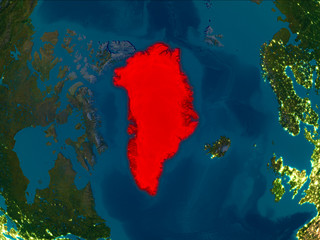 Greenland in red at night