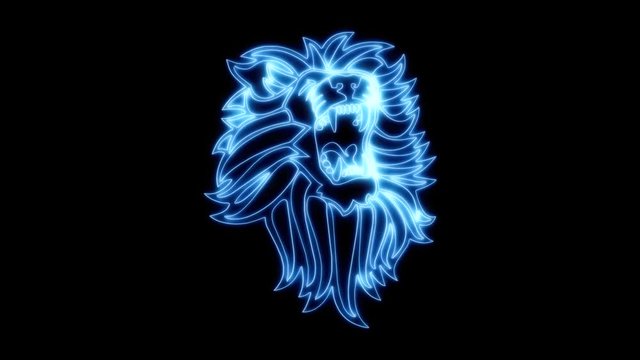 Blue Neon Lion Roaring Animated logo Loopable Graphic Element V1