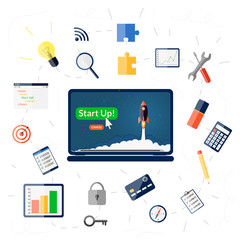 Buisness startup concept with flat icons set