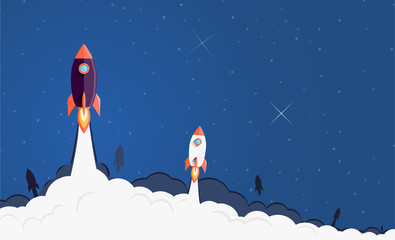 Rockets launching to the space illustration. Concept flat background