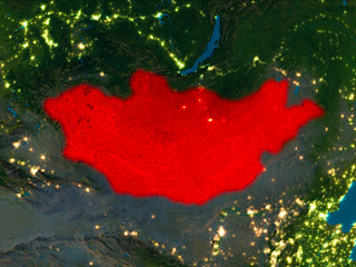 Mongolia in red at night