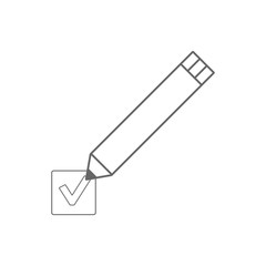 Pen puts a tick. Voting, elections, poll concept. Vector.