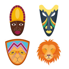 Wooden vector painted african mask craft avatar souvenir culture tribal ethnic illustration.
