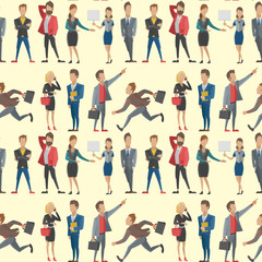 Fototapeta na wymiar Business people man and woman full length professional portrait seamless pattern background community characters vector illustration.