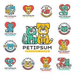 Pet cat and dog vector domestic insignia silhouette veterinary medical refuge shelter center for homeless pets animal element.