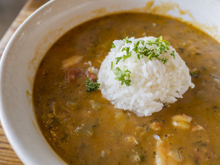 Delicious Cajun style gumbo seafood rice