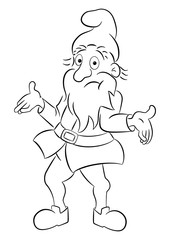 hilfloser Cartoon Gartenzwerg zuckt mit den Schultern