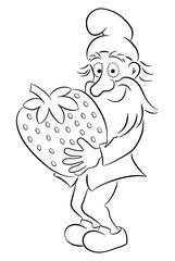 Cartoon Gartenzwerg trägt eine Erdbeere