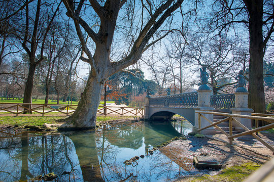 Bridge of the sirenette. Bridge of Mermaid in the Sempione park in Millano Italy