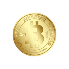 Crypto currency golden coin bitcoin symbol. Vector.