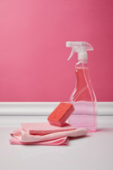 washing sponge, rags and spray for spring cleaning