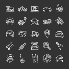 Auto workshop chalk icons set