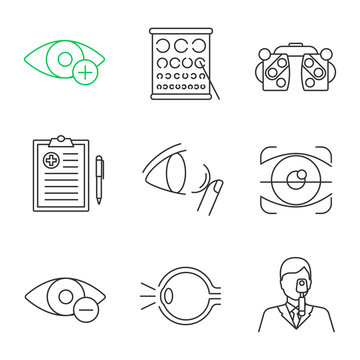 Ophtalmology linear icons set
