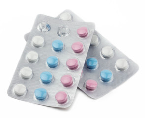 isolated packing of pills on a white background