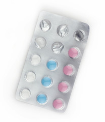 isolated packing of pills on a white background