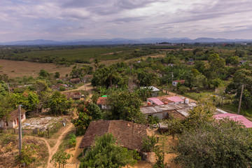 Fototapeta na wymiar View on village Manaca Iznaga from tower. Valle De Los Ingenios. Cuba