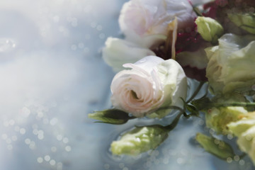 White roses on water