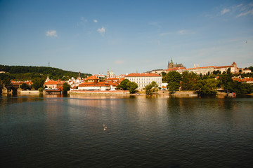 view of Prague city and Vltava river, Czech Republic