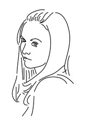 LIne drawing face of girl. Vector illustration.