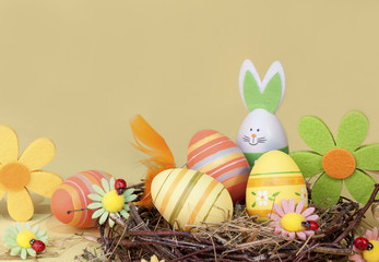 Decorative easter decorations in the nest, Happy Easter