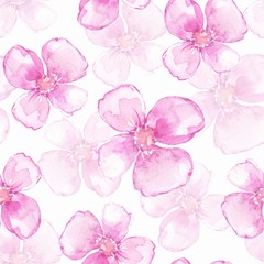 Floral seamless pattern. Watercolor background with simple pink flowers