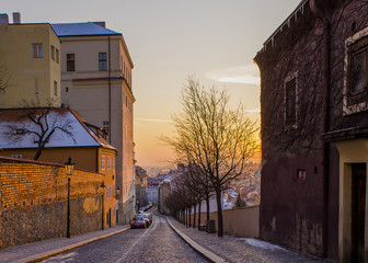 Prague old town, sunny morning in the winter, Czech Republic 