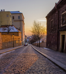 Prague old town, sunny morning in the winter, Czech Republic 