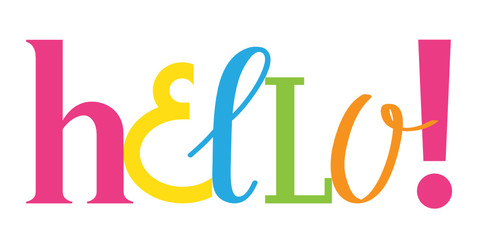 HELLO! hand-drawn colourful vector letters