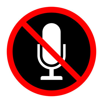 Simple, Flat Muted Microphone Sign/icon. Red Sign, White Microphone. Isolated On White