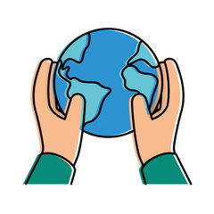 hands protected world planet earth icon vector illustration design