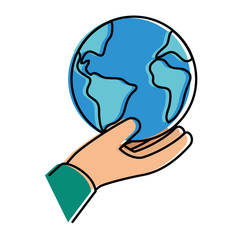 hand lifting world planet earth icon vector illustration design