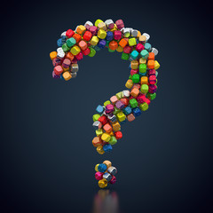 Fragezeichen aus vielen bunten Würfeln