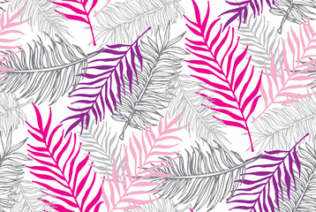Fototapeta na wymiar Hand drawn doodle palm leaves pattern