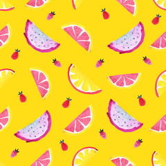 Seamless Tropical pattern of exotic fruit. Hand drawn food design