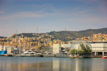 View over italian port of Genoa in Liguria, Italy