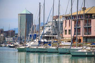 View over italian port of Genoa in Liguria, Italy