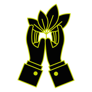 hands protected leafs plant ecology icon vector illustration design