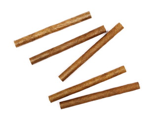 Cigarillos isolated on white background, top view