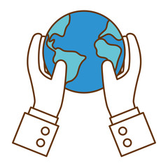 hands protected world planet earth icon vector illustration design